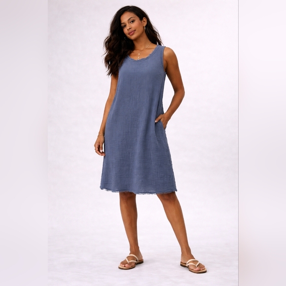 Eileen Fisher Dresses & Skirts - Eileen Fisher Organic Cotton Gauze Sleeveless Shift Dress Blue PM